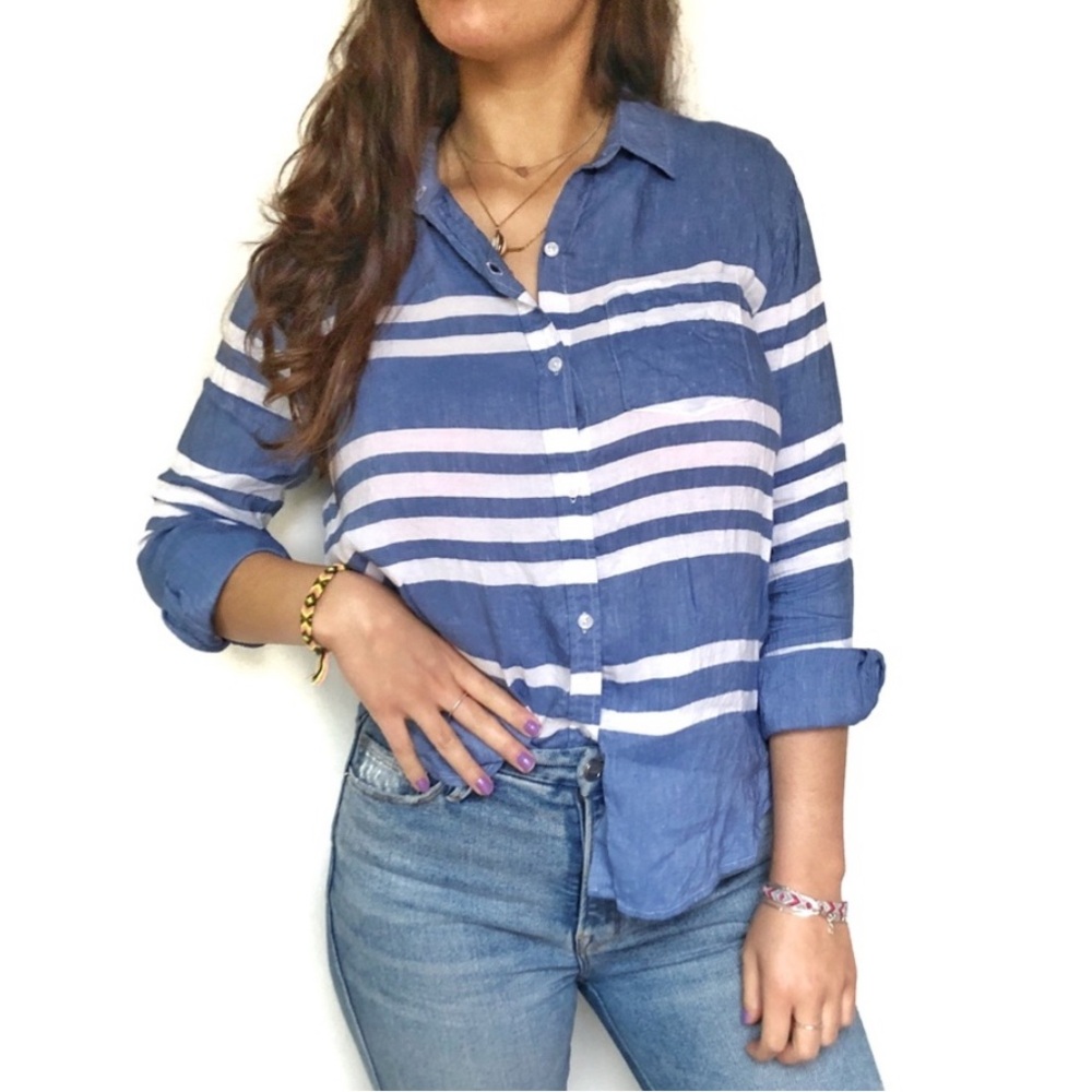 Rails Blue Chambray And White Striped Relaxed Fit Cotton Button Down Shirt Sz S